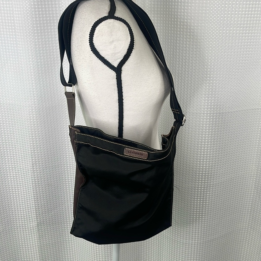 Levenger Crossbody Bag Purse Tote Leather Trim Black & Brown